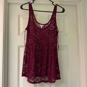 Beautiful maroon Aeropostale sheer lace tank top NWT